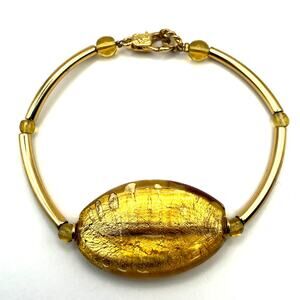 Handmade Artisan Gold Leaf Electroplate Glass Bead Bracelet